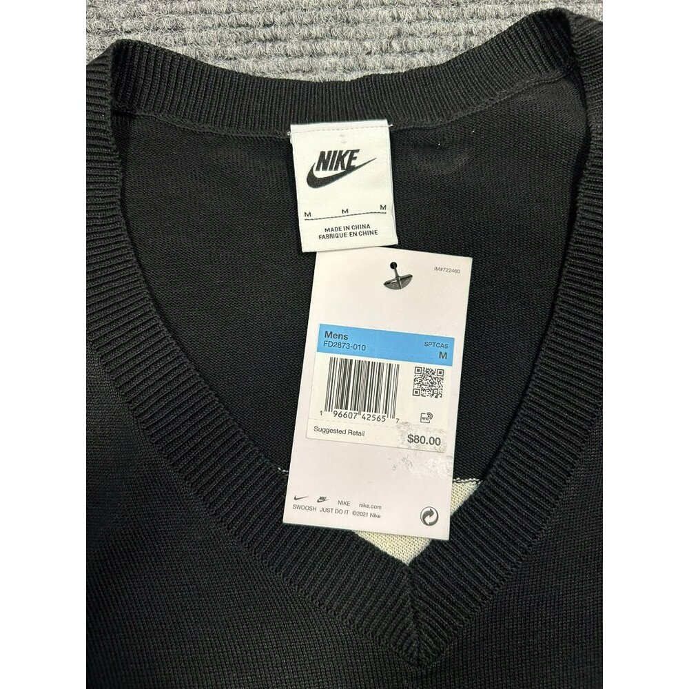 Nike Mens Black V-Neck Sweater Vest With Large White Swoosh Logo Size M Polyeste - Picture 2 of 6